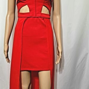 Silence & Noise Red cutout high-low Strapless Dress Size small